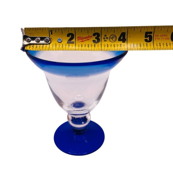 Vintage Mexican Hand Blown Cobalt Blue Rim/Bottom Wine Glasses Goblets Set of 4 - Picture 14 of 16